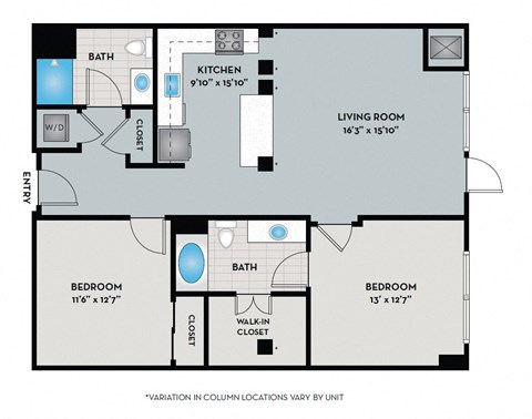 Floor plan for 2 beds, 2 baths, 1122 sqft